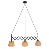 Le suspension de cisaillement "Adrienne", largeur extensible de 52-100 cm, en métal brun avec parasols textiles de couleur naturelle, versions E27, éclairage pour le salon, la salle à manger ou le bureau