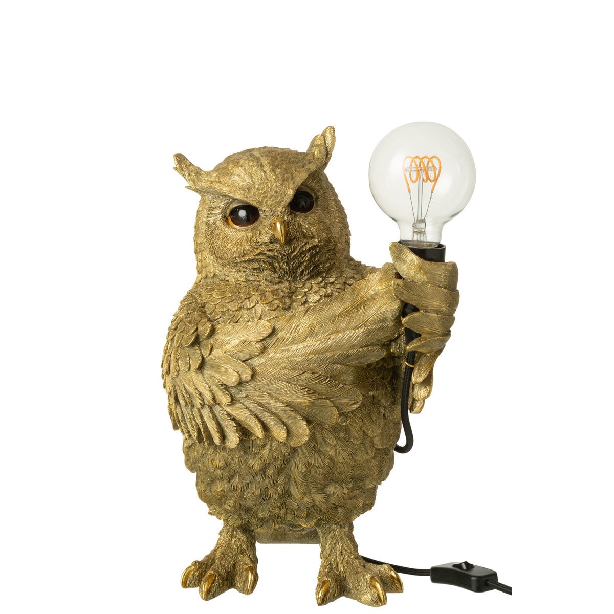 Vue latérale de la lampe J-Line Owl en polyrésine dorée