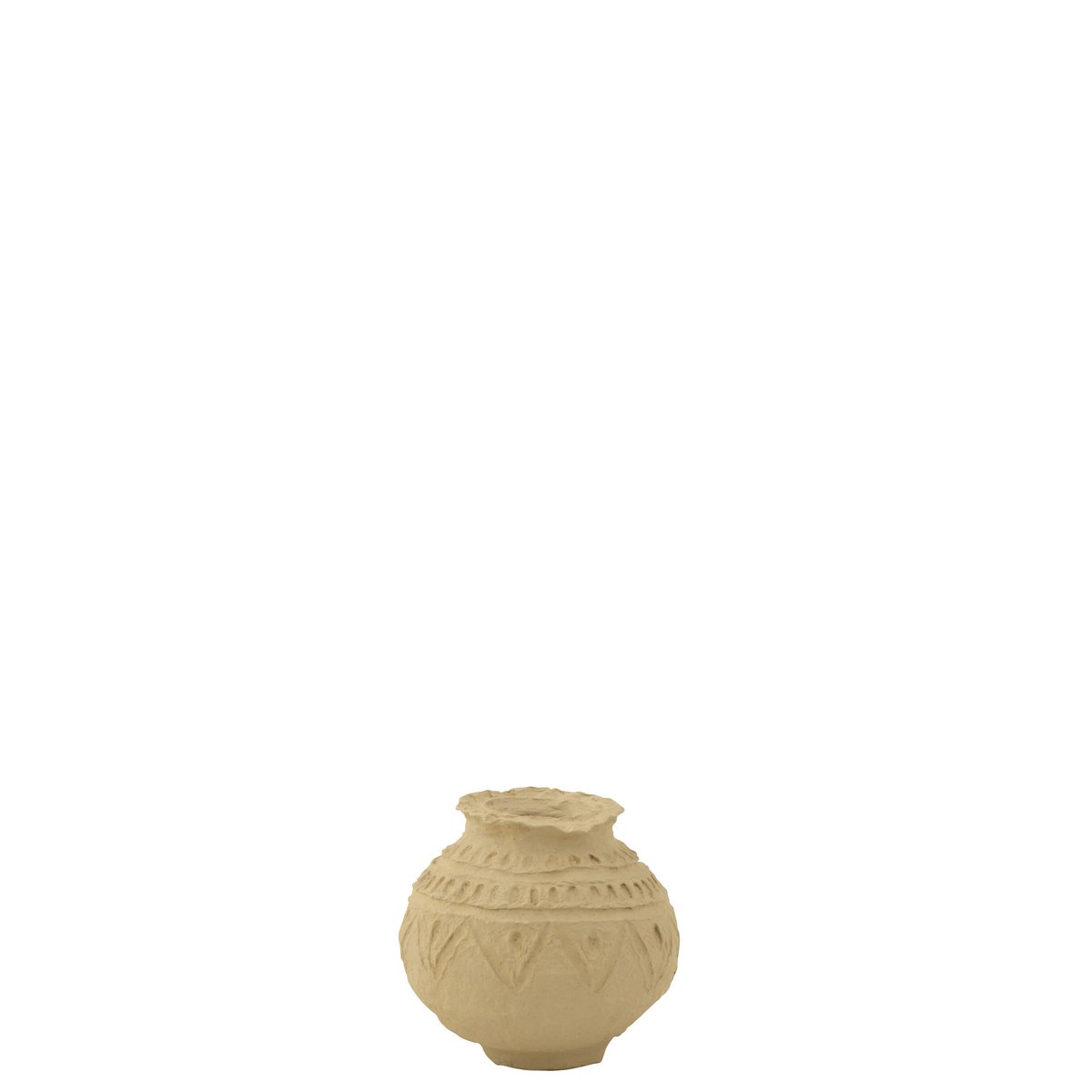 Pot J-Line Sphère en papier mâché naturel, mise en scène dans un salon