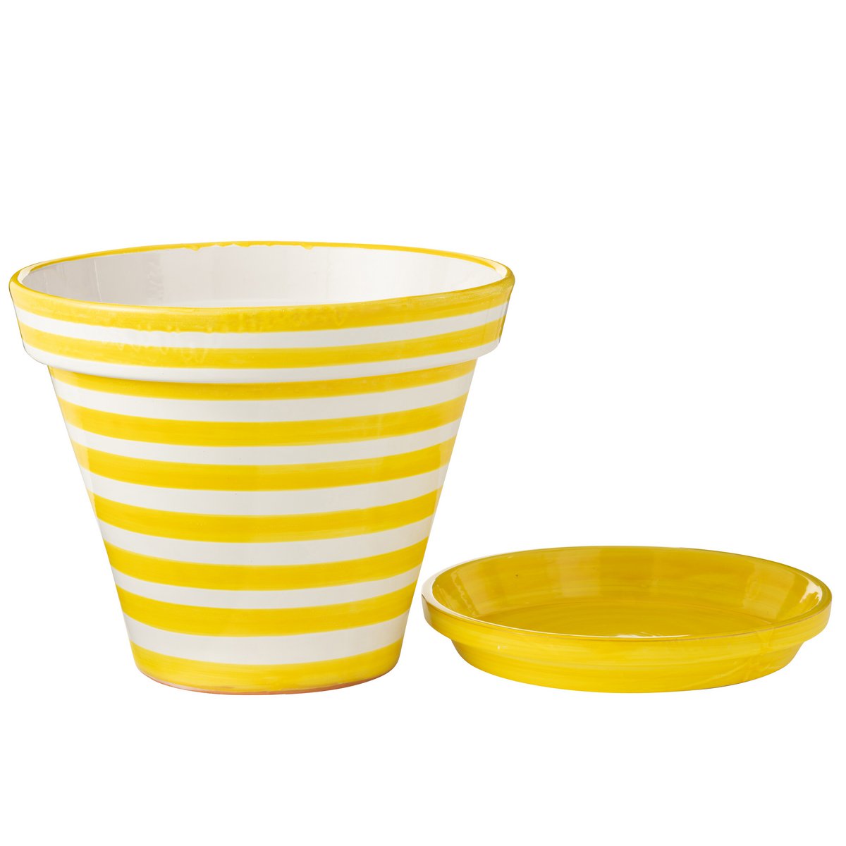Détail des motifs rayés du pot de fleurs J-Line en céramique