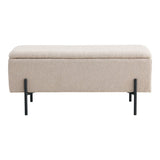 Banc Watford beige bouclé avec pieds en métal noir, vue de face