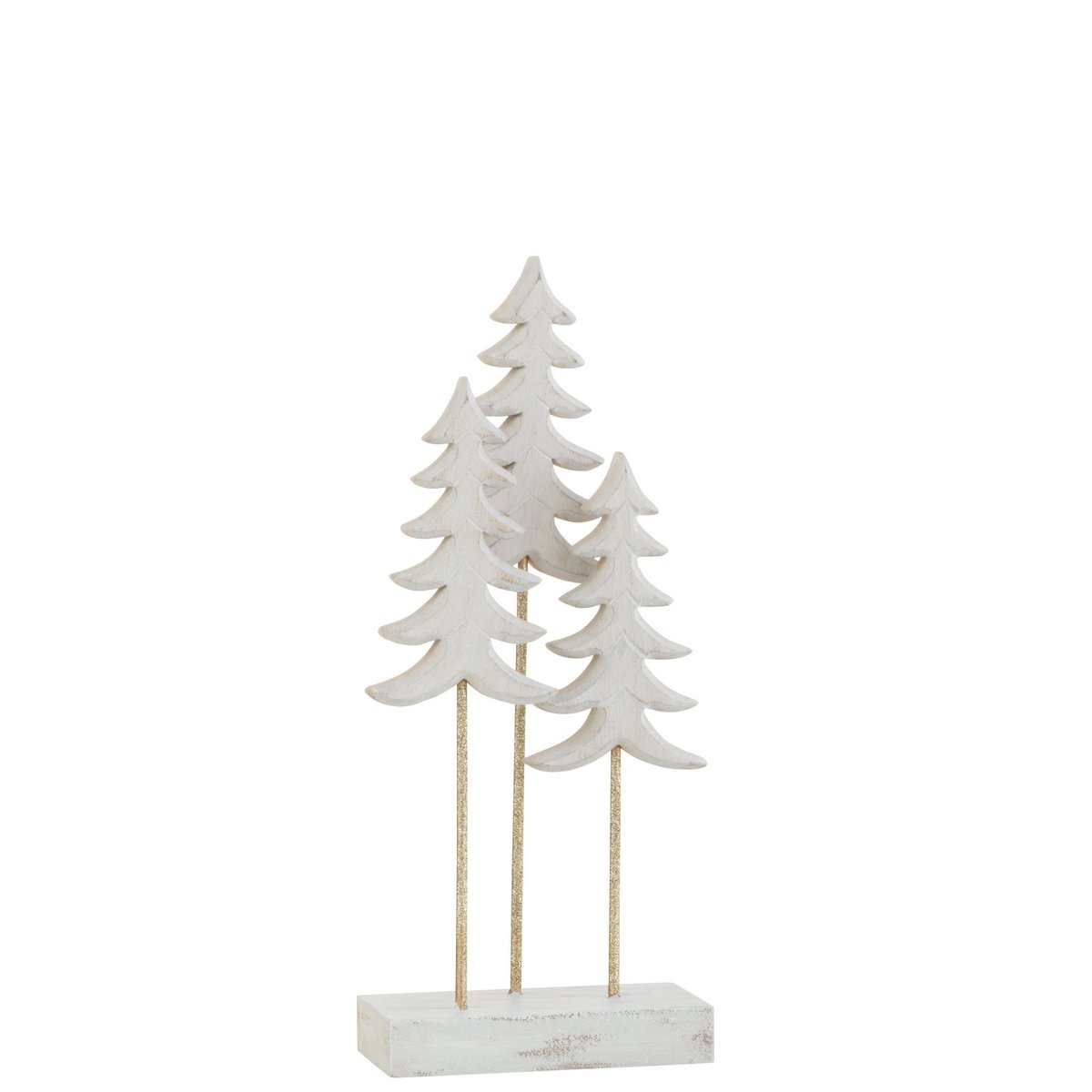 Sapins de Noël J-Line en bois blanc et or sur socle, décoration festive