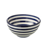 Bol J-Line Kom Grenada Stripes en céramique blanche et bleue, vue de face.
