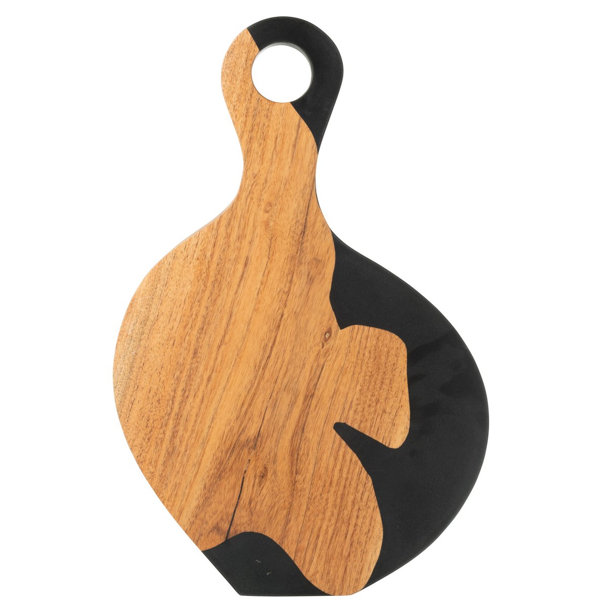 Planche à découper J-Line en bois naturel et résine noire, design moderne.