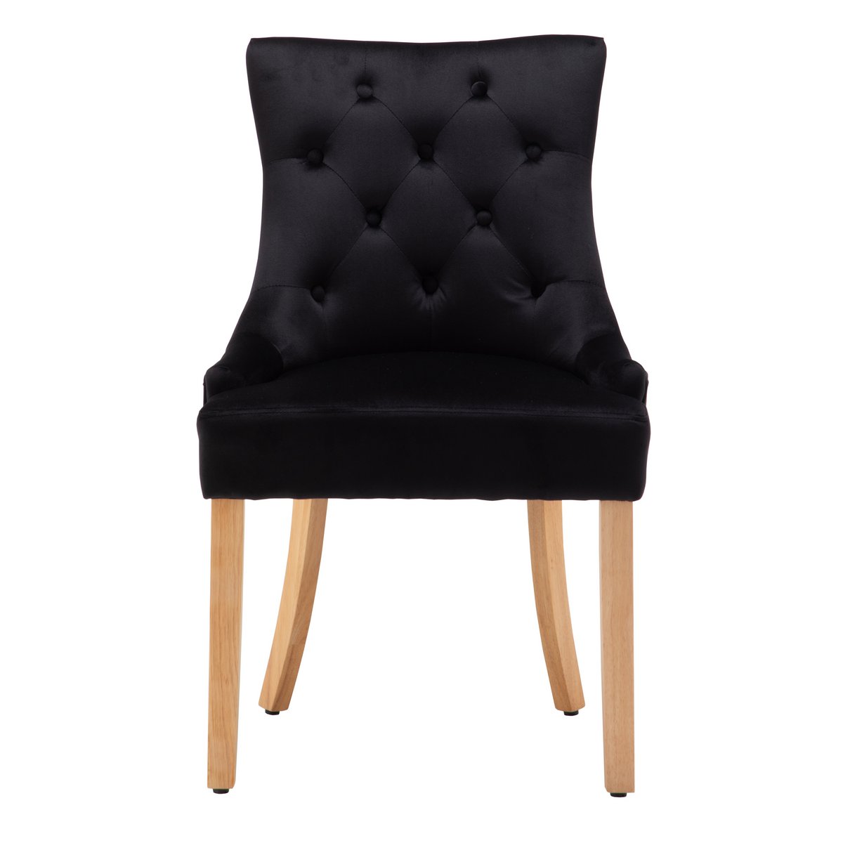 Détail des pieds en bois d'Hévéa de la chaise en velours noir
