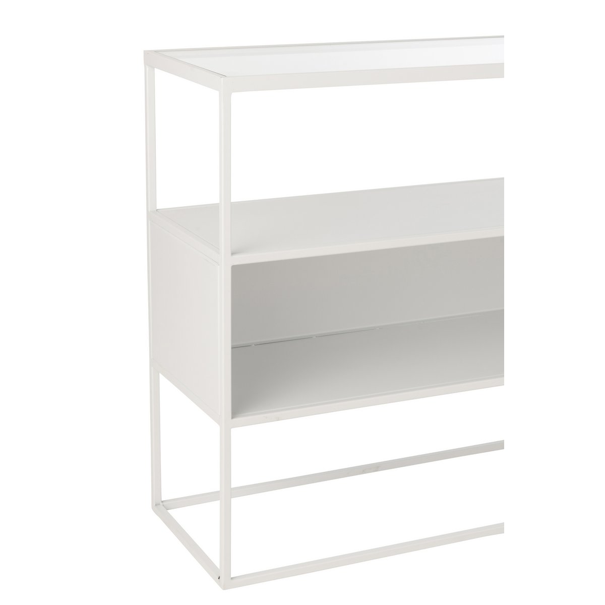Vue latérale de la console J-Line Square en métal et verre