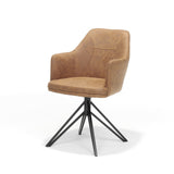 Chaise de bras Calvin tournant brûle le tissu noir cognac doux