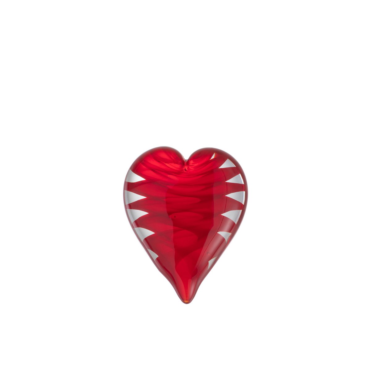 Détail du Presse-papier Cœur en Verre Rouge montrant sa transparence et sa couleur vibrante