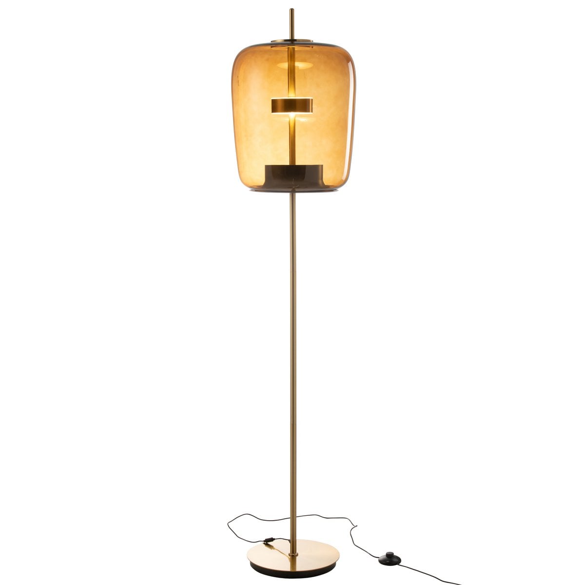 Lampadaire J-Line en verre marron avec lumières LED, vue de face