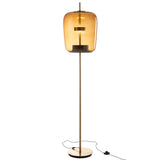 Lampadaire J-Line en verre marron avec lumières LED, vue de face
