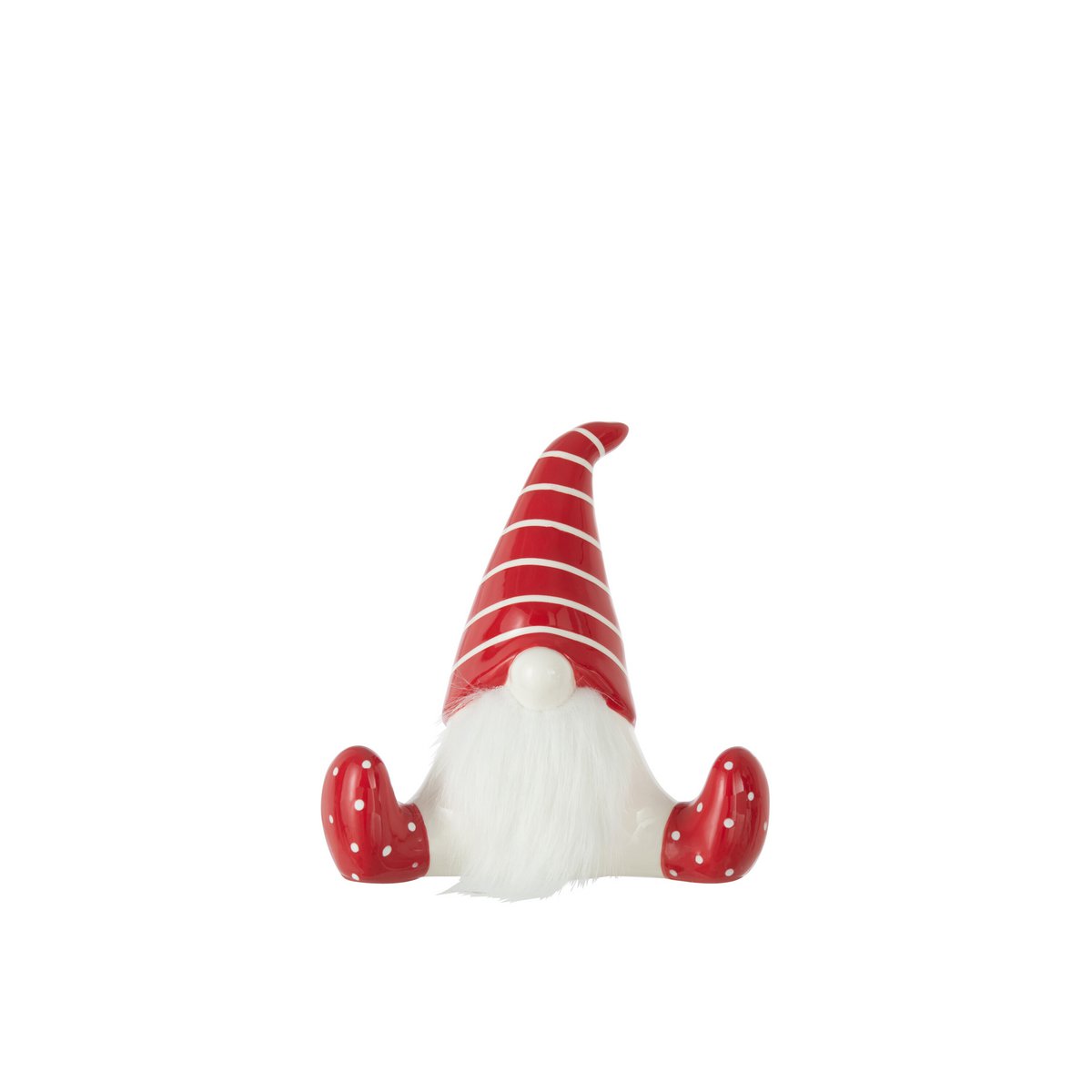 Figurine de Noël J-Line en céramique rouge et blanc, élégante et festive