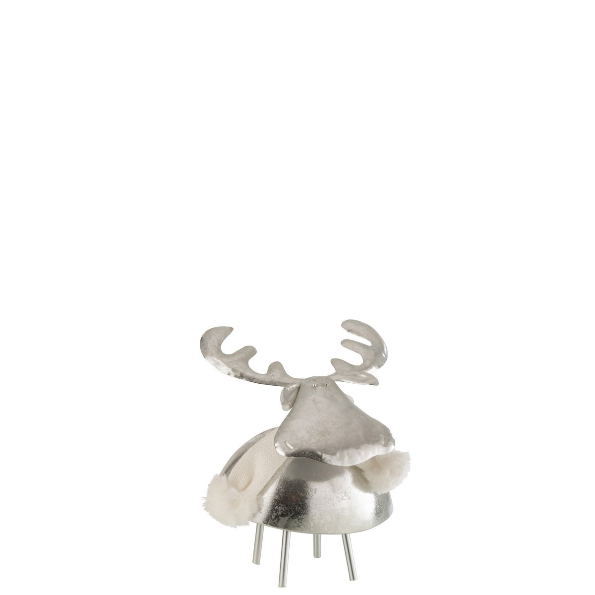 Figurine cerf J-Line en métal et textile argent/blanc, vue de face