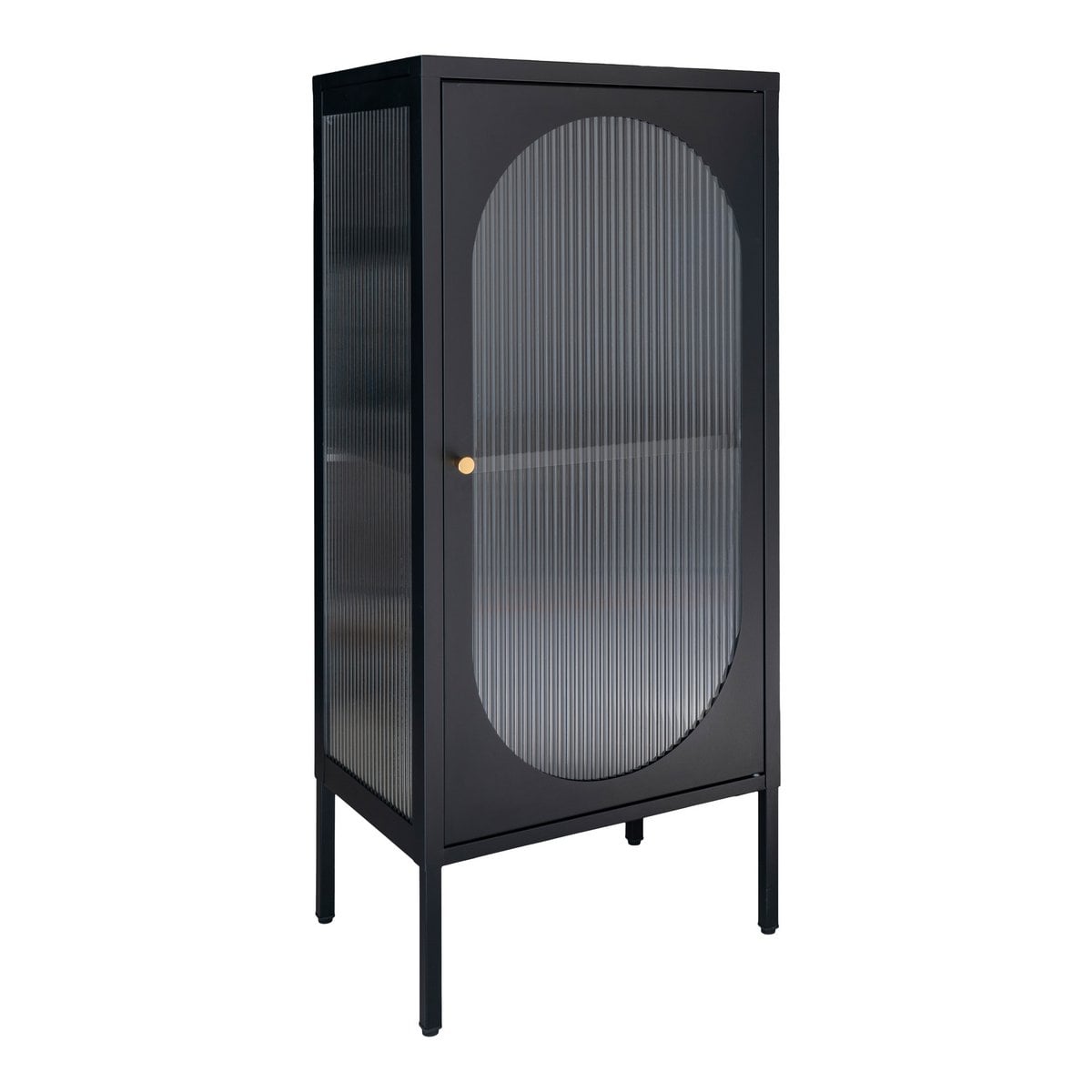Vitrine Adelaide en acier noir avec porte en verre ondulé