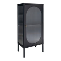 Vitrine Adelaide en acier noir avec porte en verre ondulé