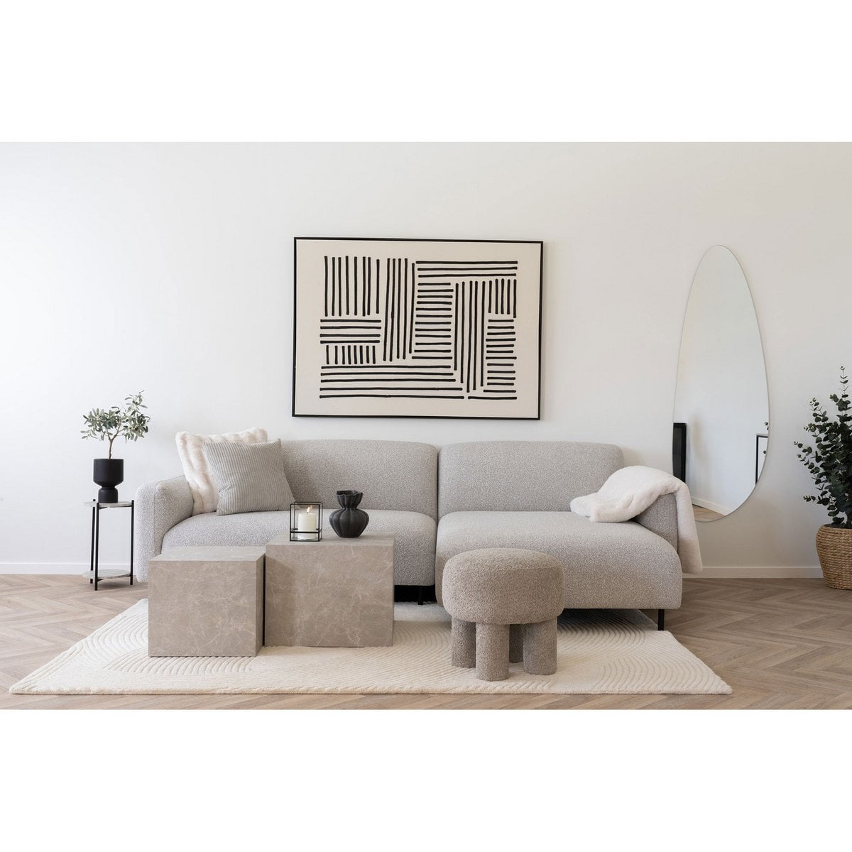 Ambiance scandinave avec tapis ivoire en laine
