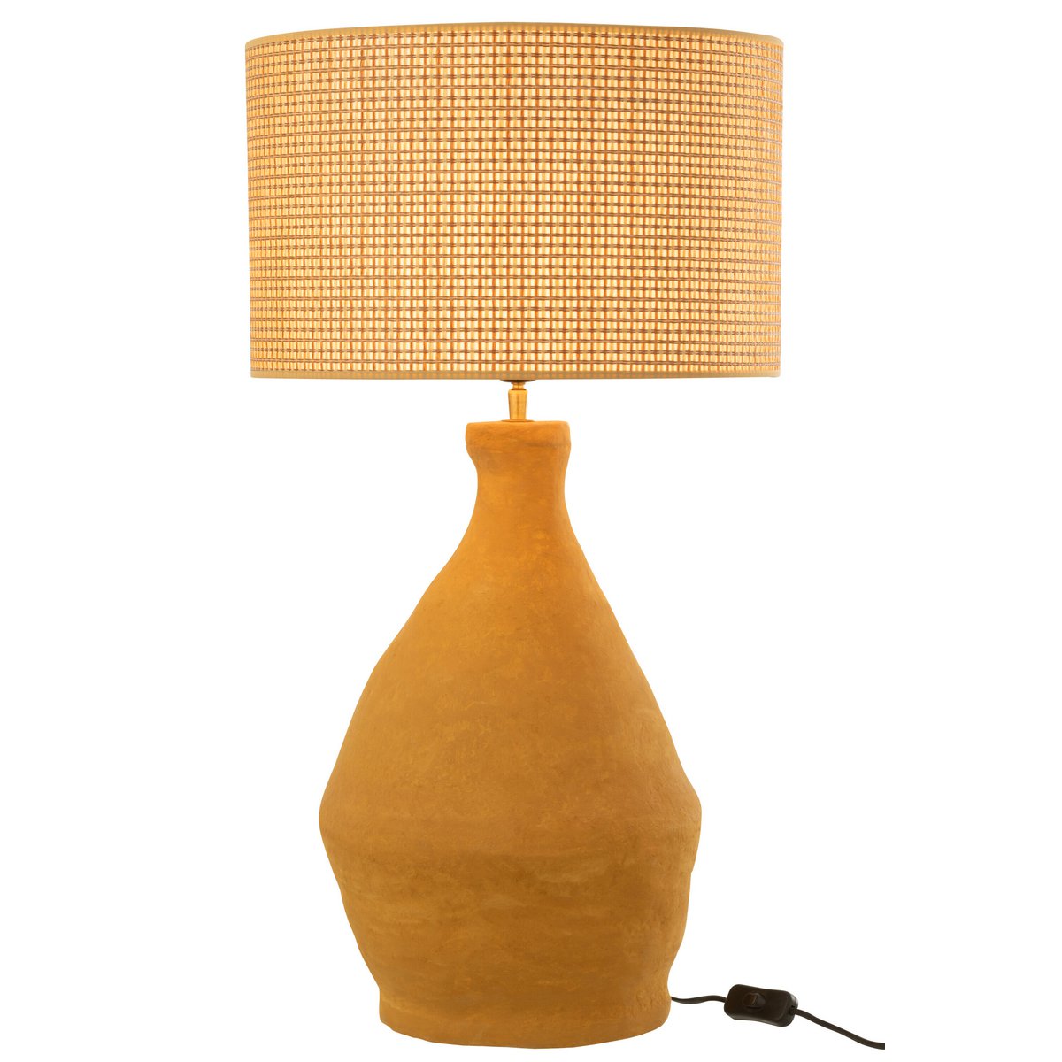 Lampe de table J-Line Indus en papier mâché jaune vue de face