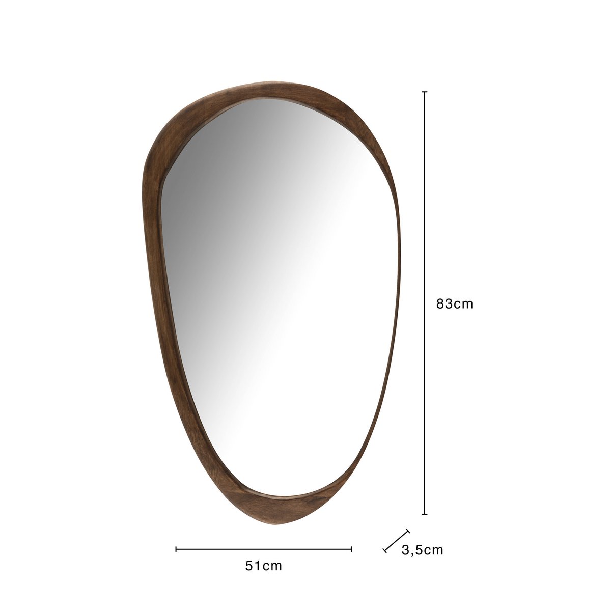 Détail du cadre en bois du miroir Irregular J-Line