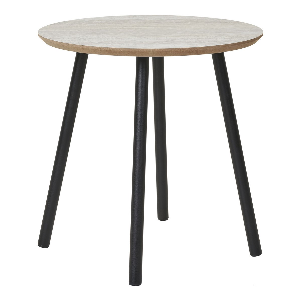 Table d'appoint Aalst avec plateau travertin et pieds en métal noir