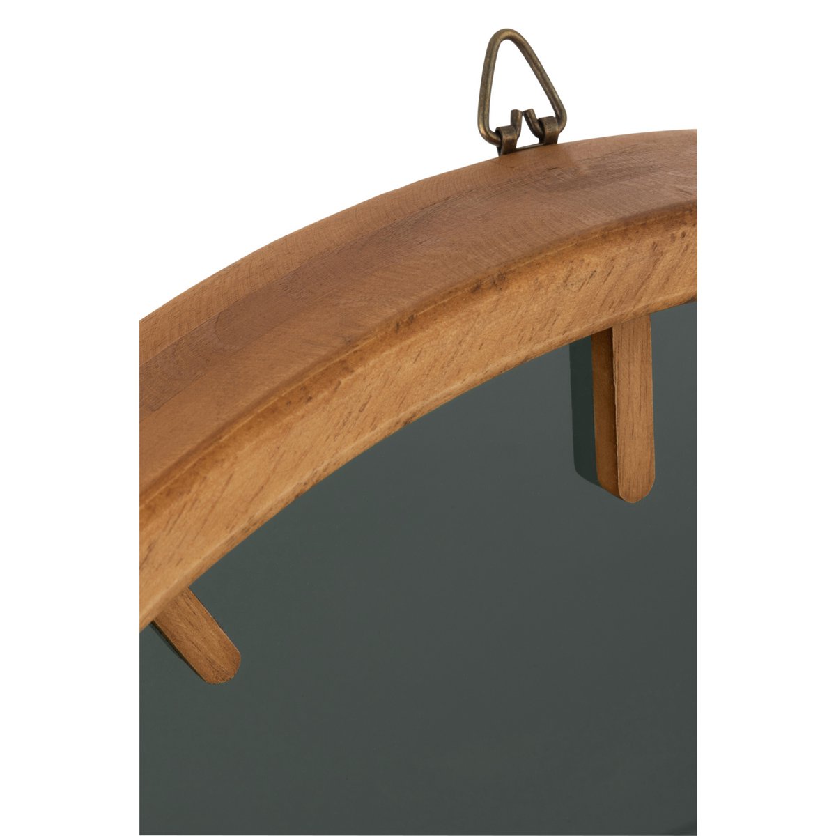 Horloge J-Line montrant le cadre en bois et le verre brillant, vue latérale