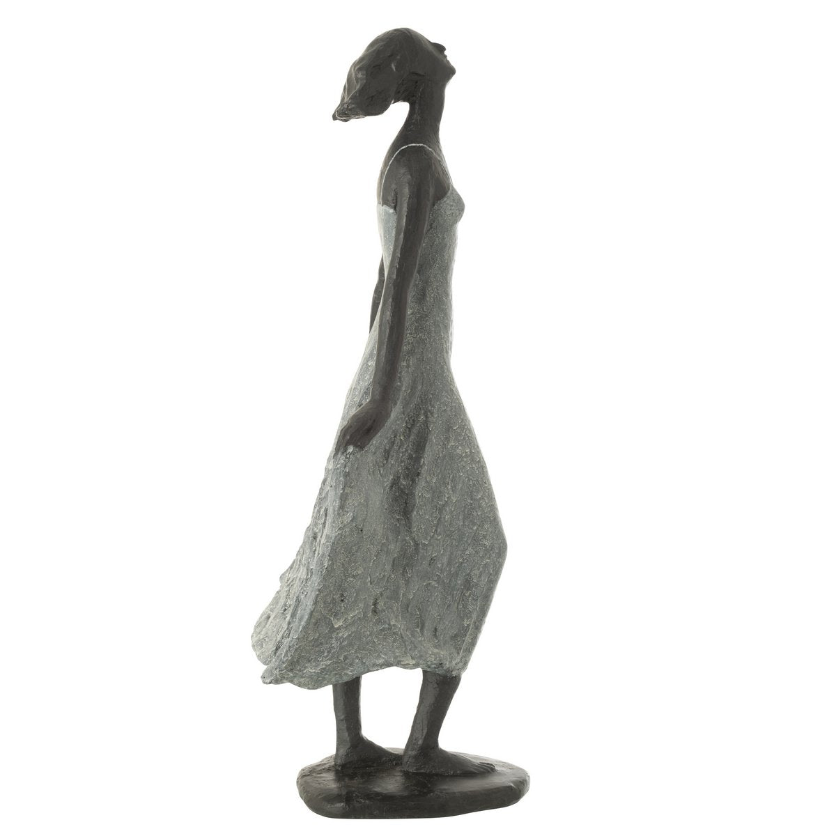 Sculpture J-Line Fille Regardant le Ciel en résine noire et grise, vue avant
