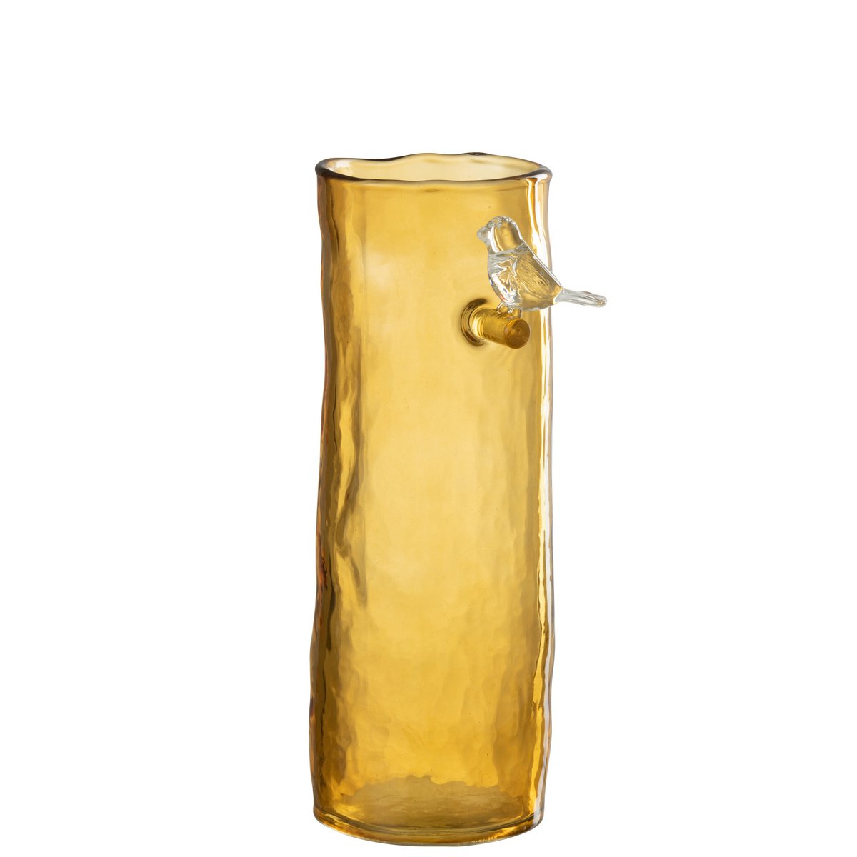 Vase long oiseau en verre ocre de J-Line, style vintage et élégant