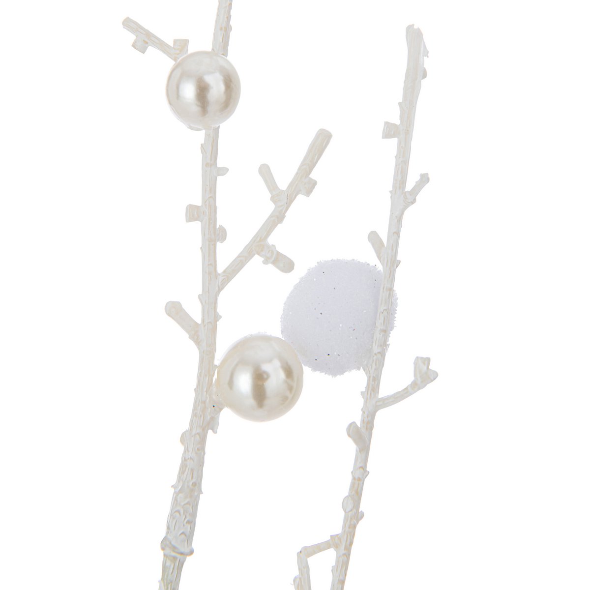 Branche Pompons et Perles J-Line en plastique blanc, décoration élégante pour intérieur.