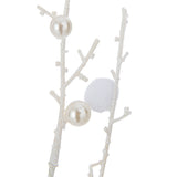 Branche Pompons et Perles J-Line en plastique blanc, décoration élégante pour intérieur.