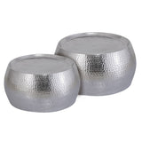 Table basse 2 Set Dakar autour de Ø 55/43 x H 30/28 cm en aluminium argenté martelé