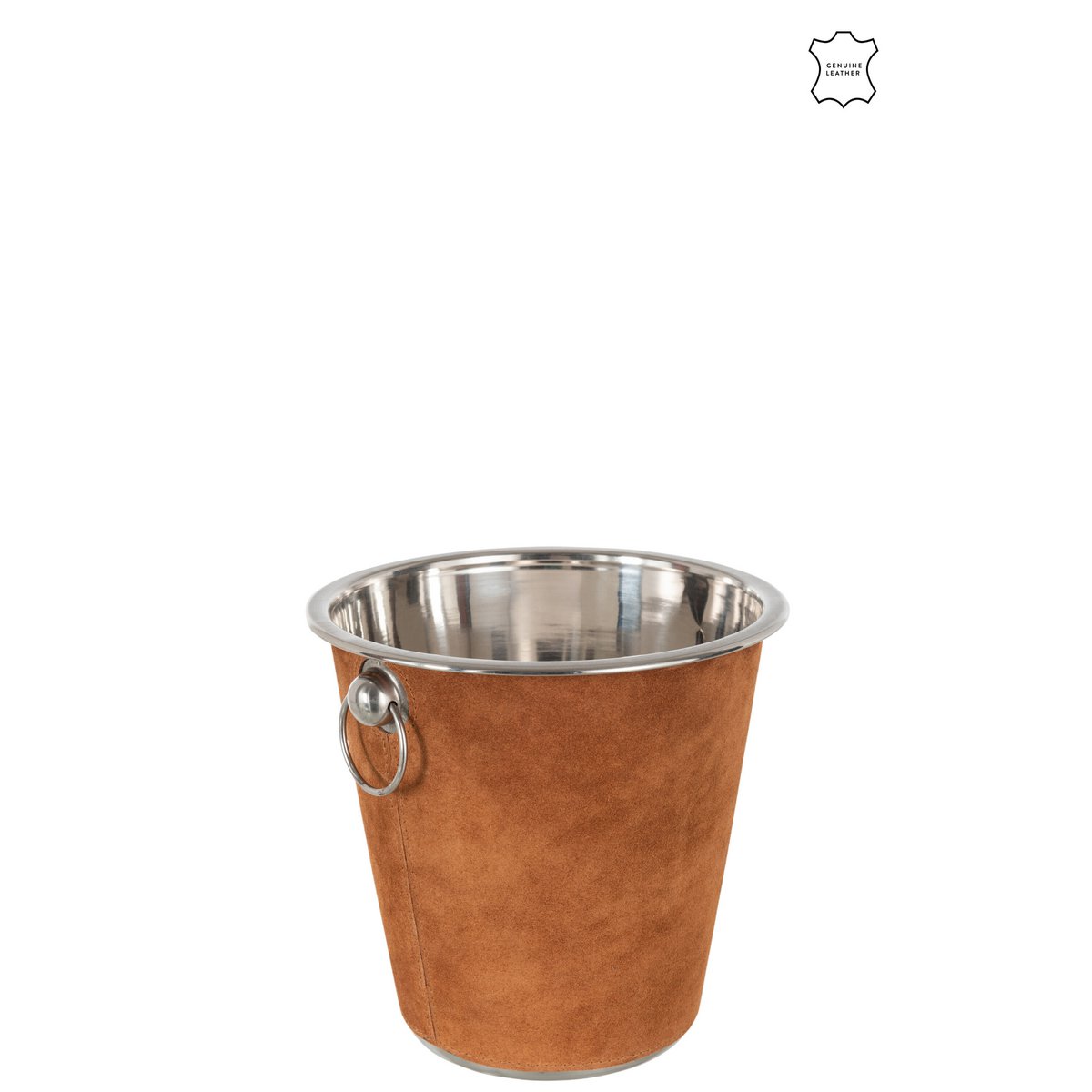 Seau à glace J-Line en cuir cognac, design rond et élégant