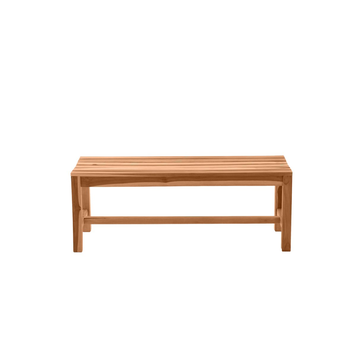 Vue latérale du banc de jardin en teck, design moderne