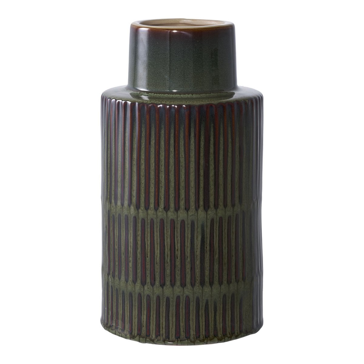 Vase en céramique scandinave vert et marron, vue de face