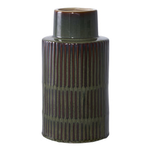 Vase en céramique scandinave vert et marron, vue de face