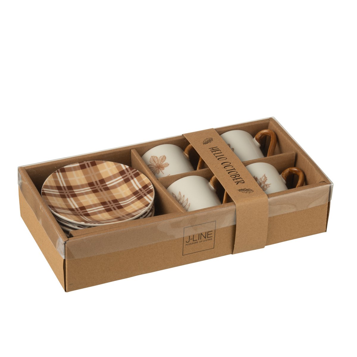 Détail des tasses J-Line en céramique marron, élégance moderne