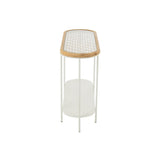 Détail du bois d'épicéa et du métal blanc de la console J-Line