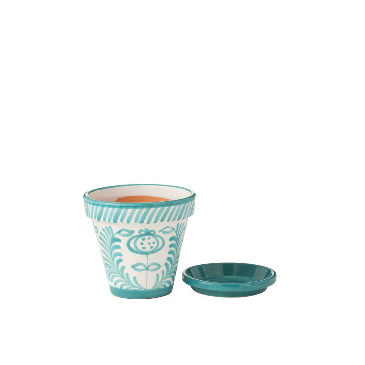 Pot de Fleurs J-Line Aqua, détail de la texture céramique et couleurs vives