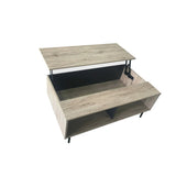 Vue de dessus de la table basse montrant sa surface en bois