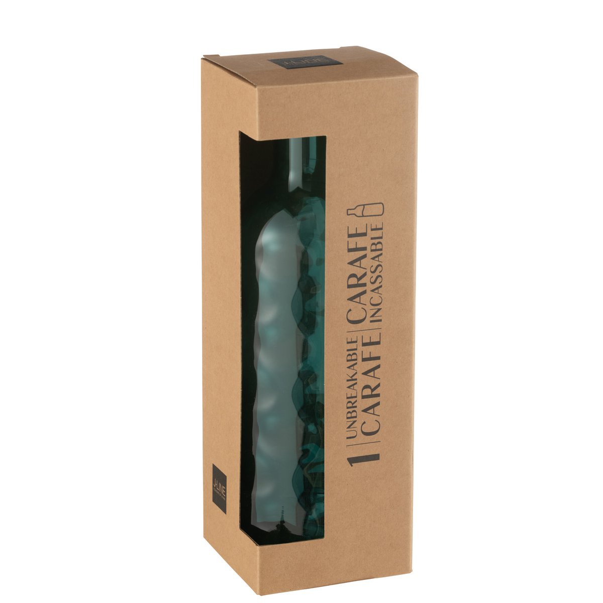 Détail de la bouteille J-Line martelée en plastique bleu