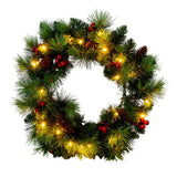 Couronne de Noël LED "Noel" Décoration extérieure en métal et en plastique en vert et en or, avec des LED fermement installés
