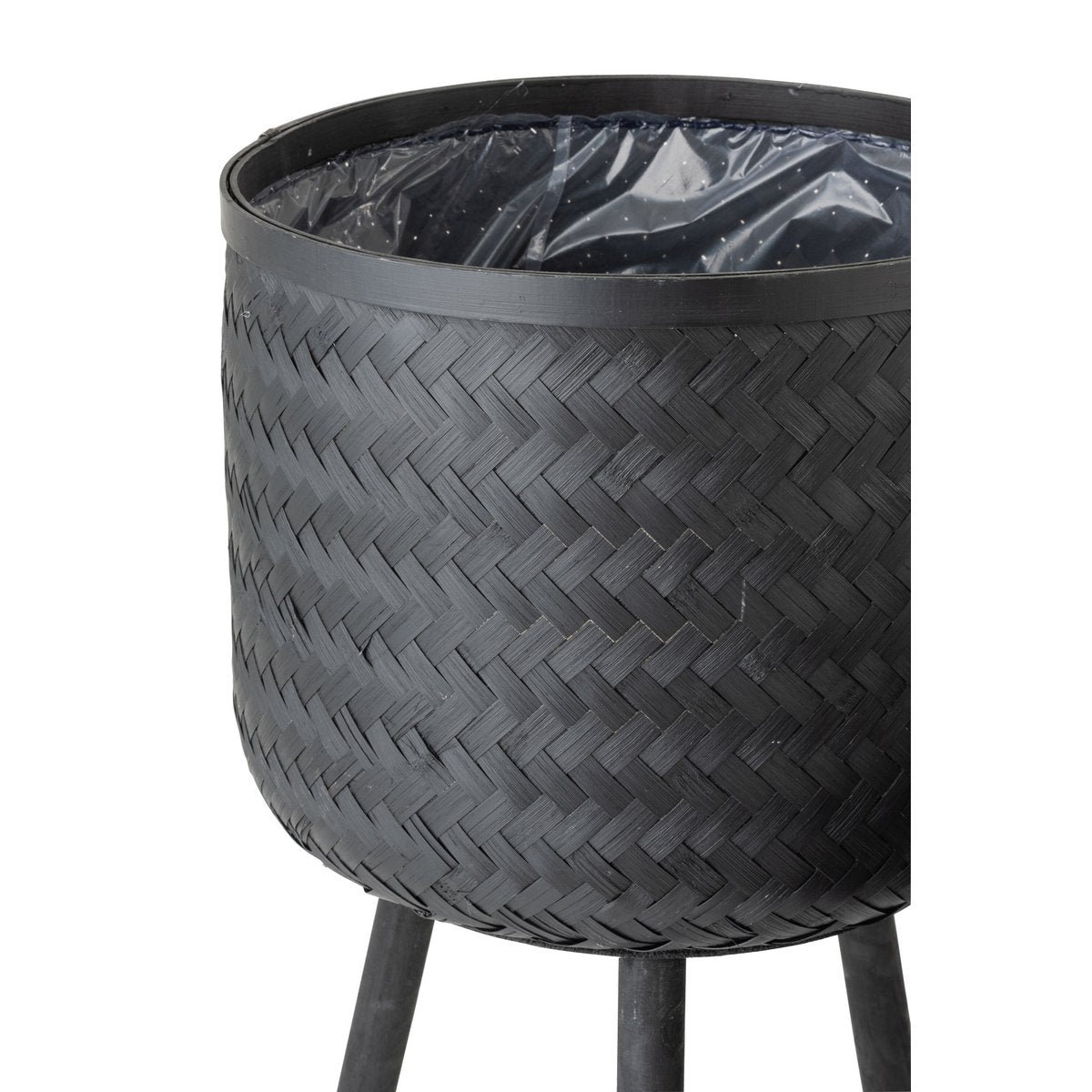 Pot de fleurs J-Line en bambou et jute, noir, détail du matériau