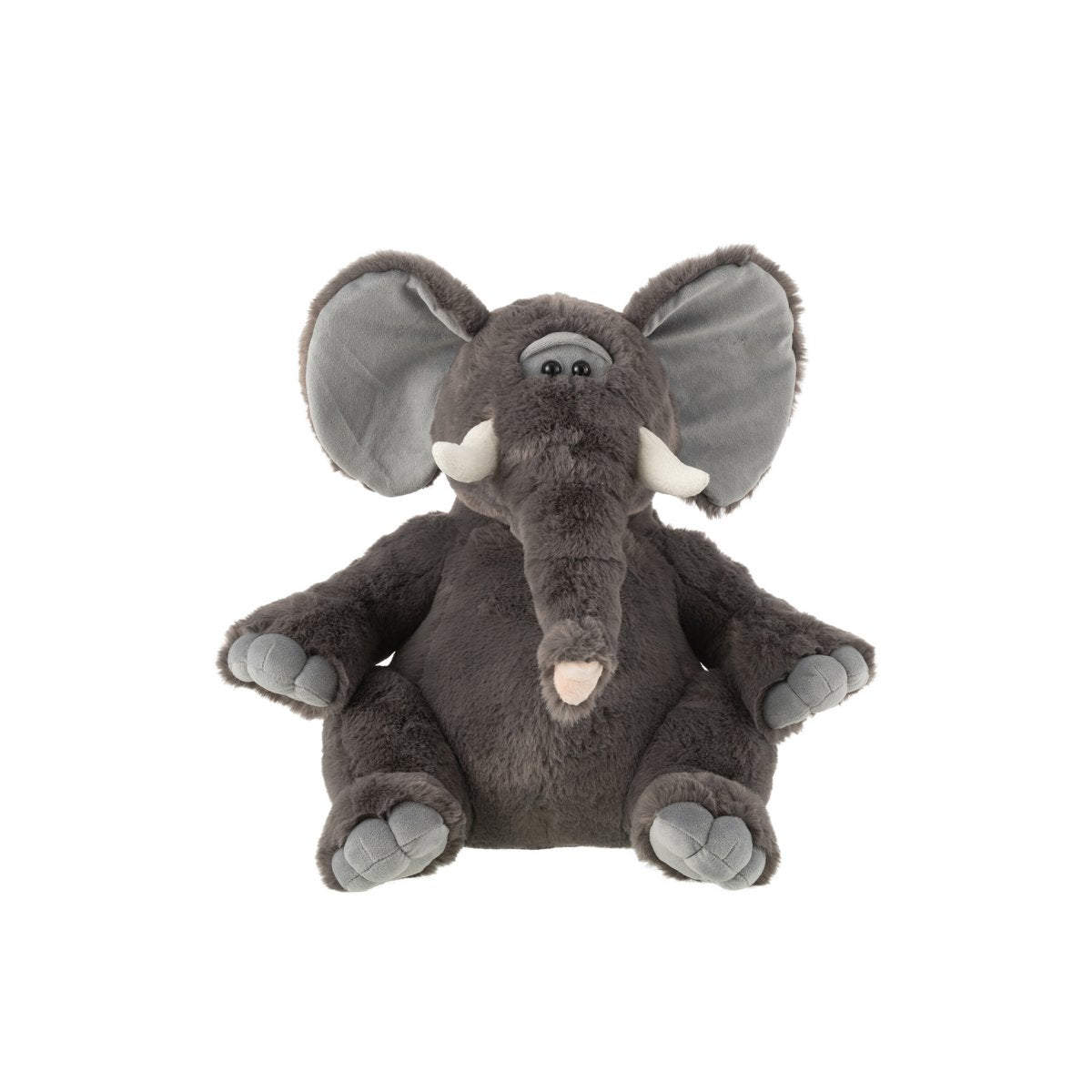 Vue de face de la peluche éléphant gris J-Line, élégante et douce