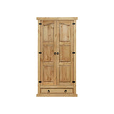 Armoire en bois de pin avec deux portes et un tiroir, vue de face