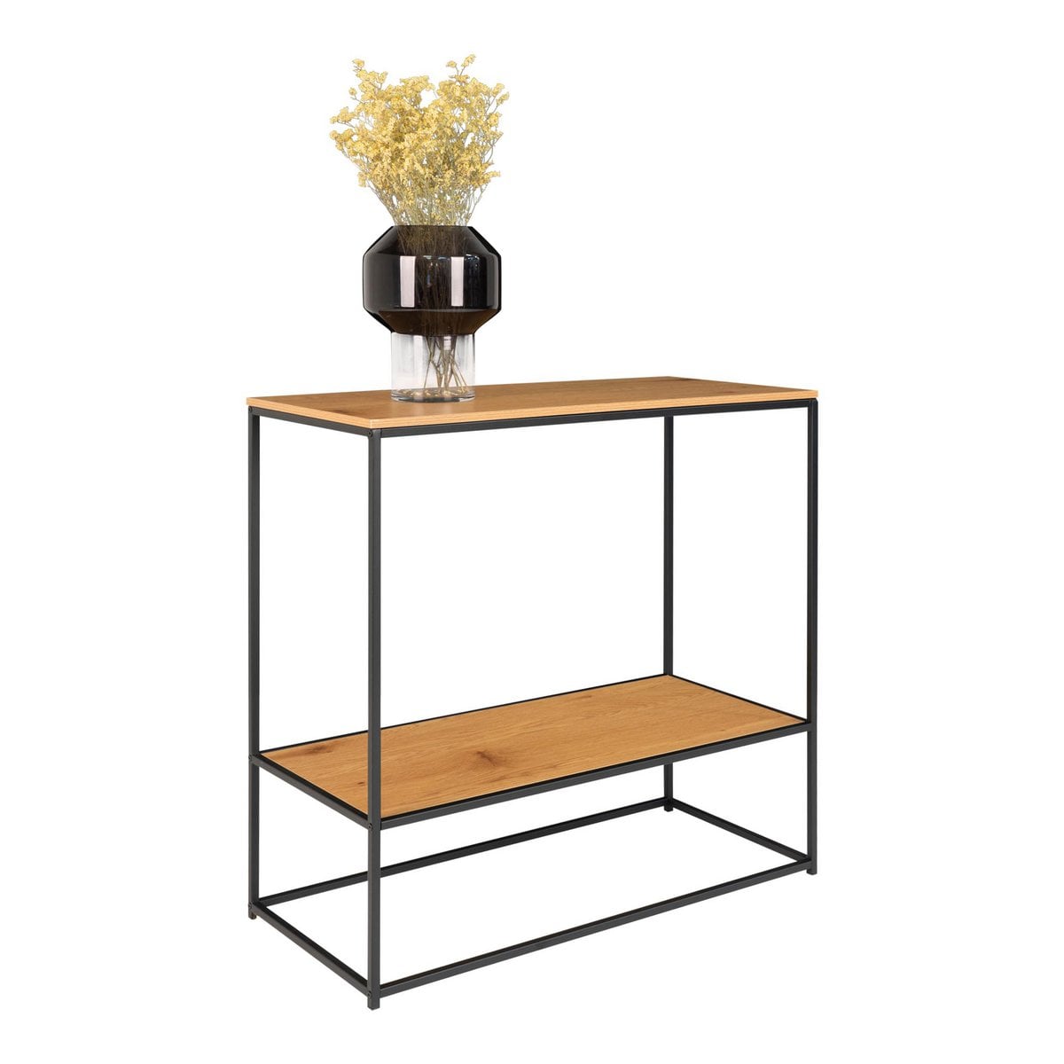 Table console Vita en aspect chêne et noir, vue de face