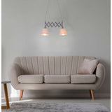 Ciseaux Pendant lampe "Adrianne", largeur extensible de 35-57 cm, en métal brun avec parasols textiles de couleur naturelle, versions E27, éclairage pour le salon, la salle à manger ou le bureau