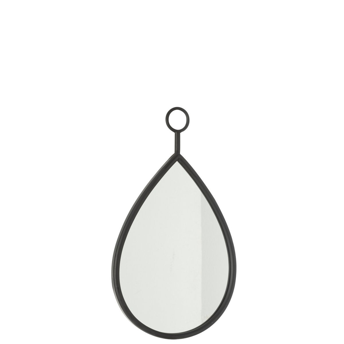 Détail du miroir J-Line Spiegel Drop en verre noir sur un mur moderne
