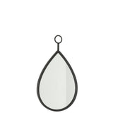 Détail du miroir J-Line Spiegel Drop en verre noir sur un mur moderne