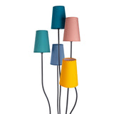 Lampe debout "Colora", lampadaire avec parapluies textiles colorés, socket 5x E14, pour salle à manger, salon, couloir ou bureau, 163 cm de haut