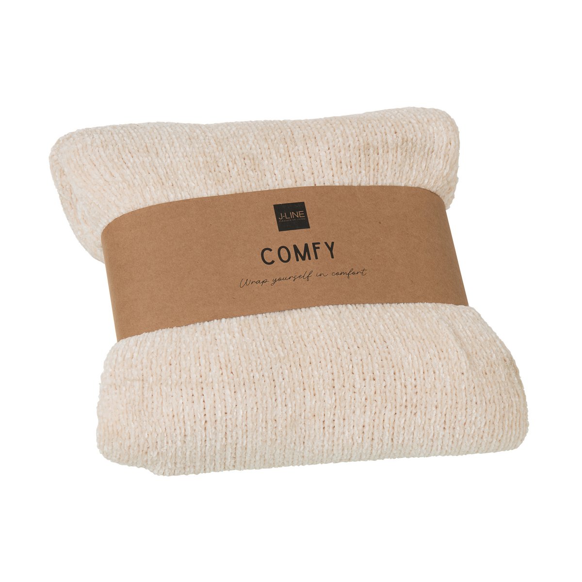Couverture J-Line en écru drapée sur un lit élégant