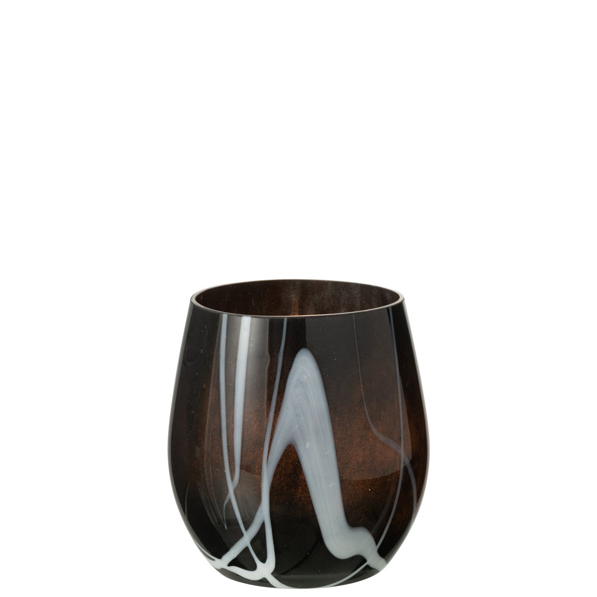 Vase J-Line en verre noir et blanc avec effet de fumée, vue de face.