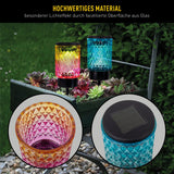 Brochettes décoratives solaires "Mila" 2 set, Ø 8,3 cm, 25 cm de haut, métal noir, verre lourd et structuré en rouge / jaune et en bleu / vert, LED intégré, blanc chaud