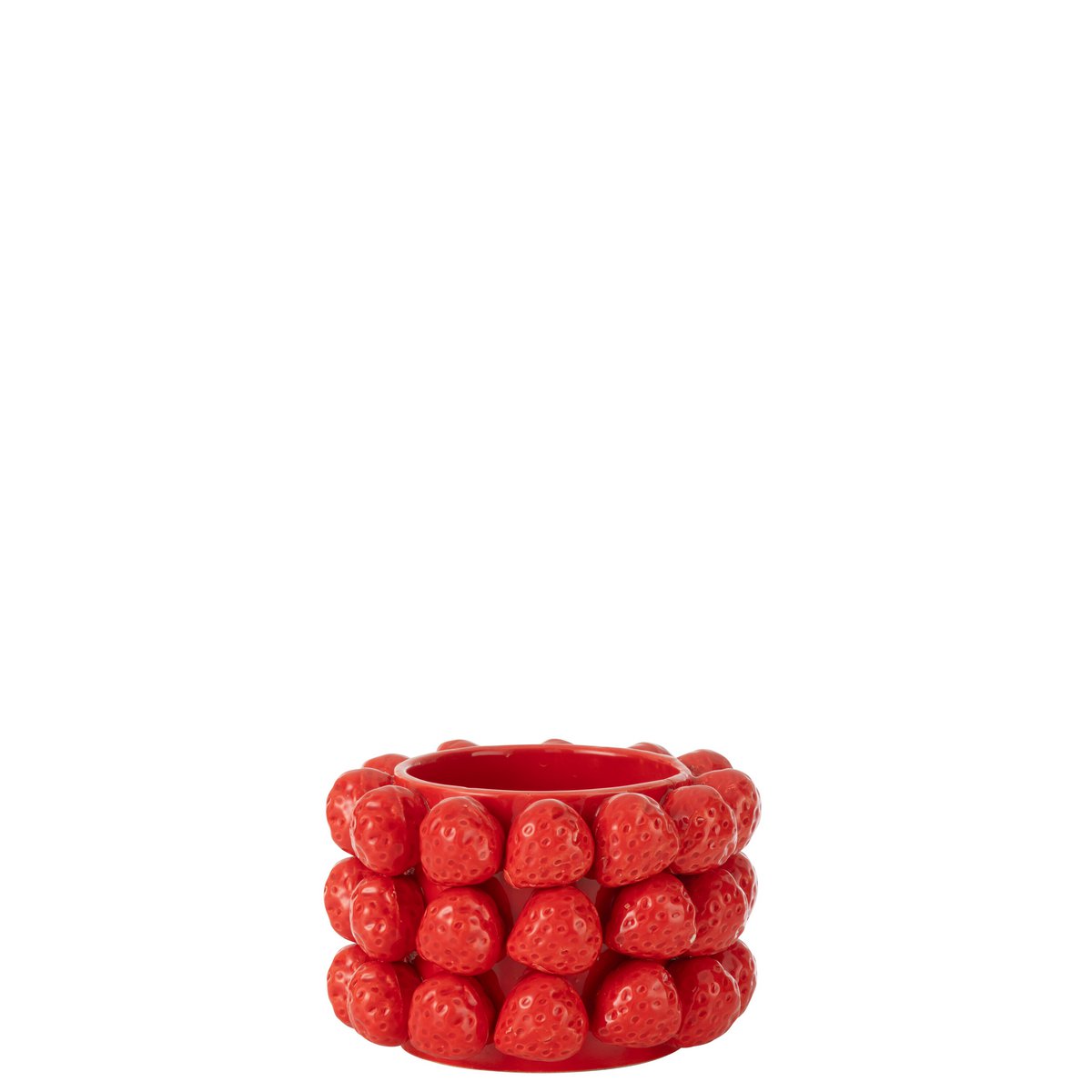 Vue latérale du pot de fleurs J-Line, céramique rouge élégante